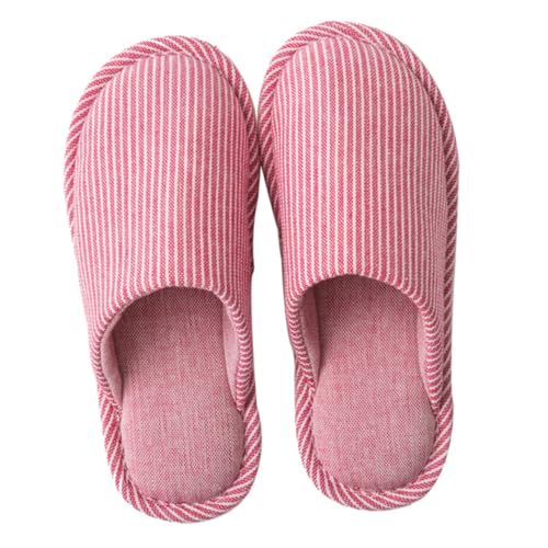 CLISPEED Rutschfeste Baumwoll Hausschuhe mit Gestreiftem Muster Langlebige Bequeme Slipper für Damen und Herren Geschlossene Spitze für Innenbereich Herbst und Winter Passend von CLISPEED