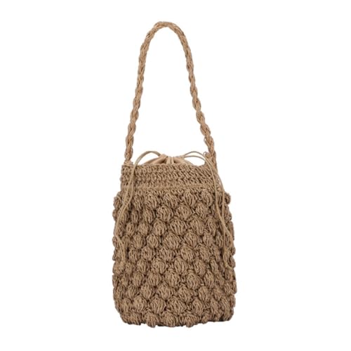 CLISPEED Sandfarbene Damen Umhängetasche aus Gewebtem Polyester Crossbody Bag mit Kordelverschluss Vielseitig für Strand Freizeit Schule Arbeit und Urlaub Geeignet von CLISPEED