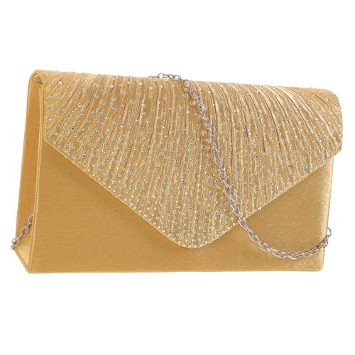 CLISPEED Satin Clutch mit Ab Strassbesatz Goldfarbene Brauttasche für Hochzeit Abendveranstaltung Party und Abschlussball Kompakte Abendtasche für Damen Umschlagtasche von CLISPEED