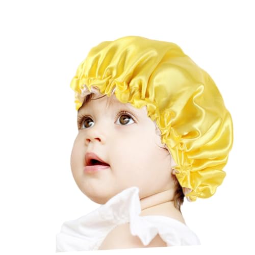 CLISPEED Satin Schlafmütze Doppellagig Elastisch Verstellbar Haarschutz Mütze für Mädchen Komfortabel und Schonend Geeignet zum Schlafen Waschen und Duschen Gelb von CLISPEED
