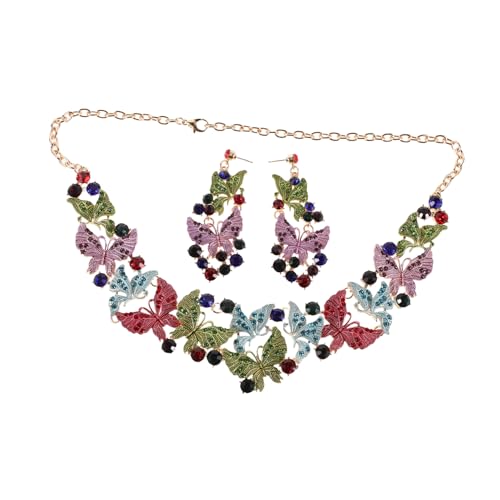 CLISPEED Schillerndes Schmetterling Schmuckset mit Anhänger Halskette und Dangle Ohrringen Farbige Brautschmuck Damen für Hochzeit Festliche Anlässe und Abendkleider von CLISPEED
