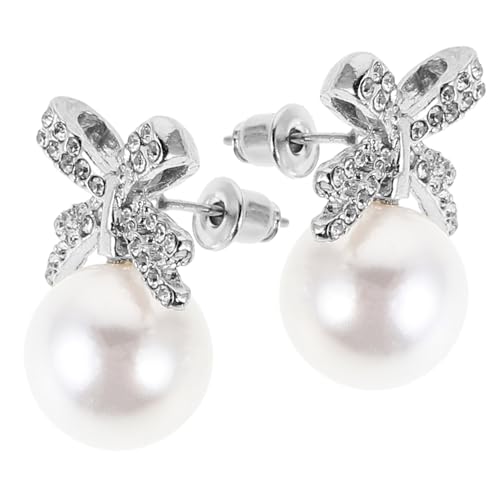 CLISPEED Perlenohrringe Mit Schleife Glänzende Ohrstecker Für Damen Kunstperlen Und Strass-schleifenohrringe Für Bräute Brautjungfern Und Elegante Anlässe von CLISPEED