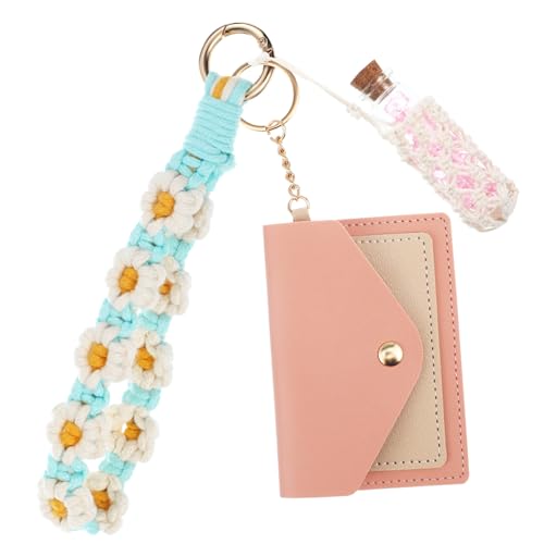 CLISPEED Schlüsselanhänger Geldbörse Geflochtenes Armband Damen Wristlet Wallet Kartenhalter Münzfach Leicht Alltagsgebrauch Niedliches Daisy Design von CLISPEED