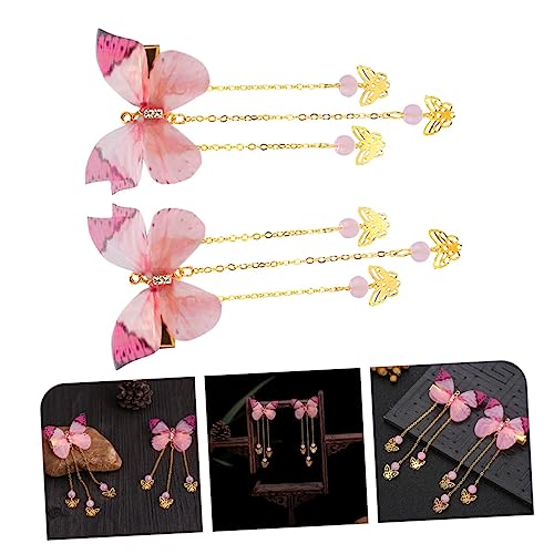 CLISPEED Schmetterling Haarspangen mit Langen Quasten Haarklammern für Dickes Haar Haarschmuck für Festival Party und Cosplay Zarte Rosa Chinesische Stil Haarclips von CLISPEED