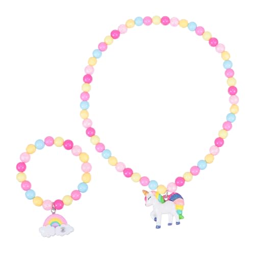 CLISPEED Schmuckset Einhorn Armband und Halskette mit Bunten Kunststoffperlen Kreatives Design für Mädchen für Party Kostüm und Alltag Modisch und Auffällig von CLISPEED