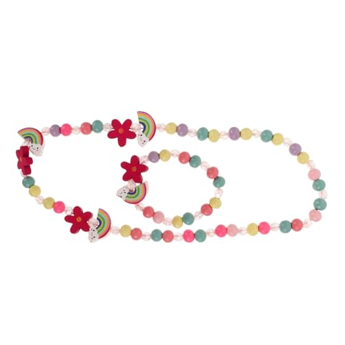 CLISPEED Schmuckset Regenbogen Perlen Armband und Halskette für Mädchen Sicheres Holz und Perlenmaterial Vielseitiges Modeschmuck set für Kindergeburtstag und Alltagskleidung von CLISPEED