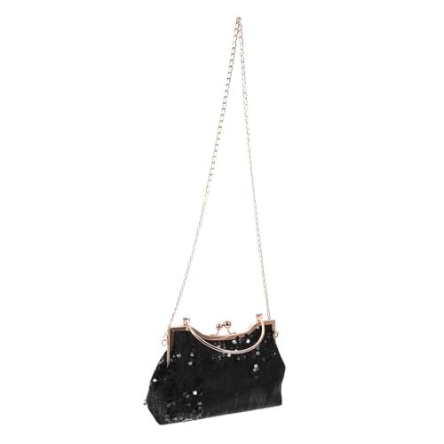CLISPEED Schwarze Glitzer Pailletten Umhängetasche Damen Fischschuppen muster Handtasche mit Kette Stilvolle Crossbody Tasche für Schule Reise Party Modische Handtasche für Frauen und von CLISPEED