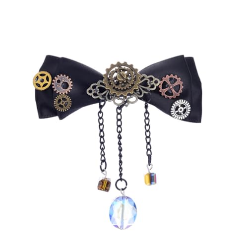 CLISPEED Schwarze Steampunk Haarklammer mit Stoff Schleife und Design Langlebiges Haarschmuck Accessoire für Damen und Mädchen als für Alltag Geeignet von CLISPEED