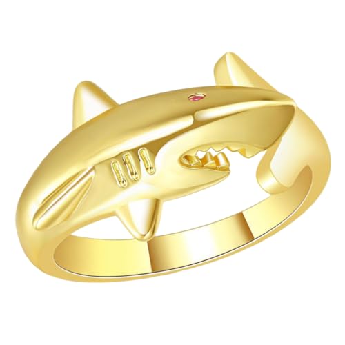 CLISPEED Shark Statement Ring Damen Offen Verstellbar Roter Stein Feiner Schmuck Modischer Fingerring für Frauen Teen von CLISPEED