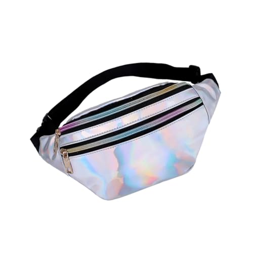 CLISPEED Silberne Multifunktionale Bauchtasche Damen Modisch Glänzend Verstellbar als Hüft und Umhängetasche für Reisen Wandern Fahrrad Alltag Kleine Diebstahlschutz Handy Tasche von CLISPEED