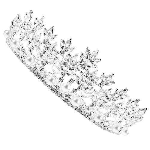 CLISPEED Silbernes Braut Stirnband mit Perlen und Funkelnden Strasssteinen Leichtes Hochzeits Haarschmuck für Damen Festliches Party und Braut Accessoire Diadem für Besondere Anlässe von CLISPEED