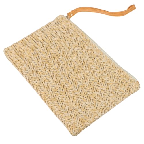 CLISPEED Sommerliche Stroh Clutch Tasche Damen Geflochten Handtasche mit Reißverschluss und Armband Kleine Retro Geldbörse Strandtasche für Urlaub und Alltag von CLISPEED