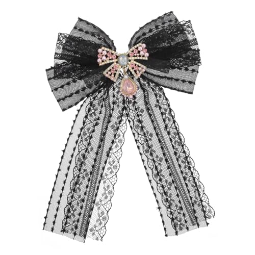 CLISPEED Spitzen schleifenbrosche Damen Anstecknadel Vielseitiges Kleidungszubehör Zarter Spitzen bowknot Pin für Bluse Mantel Modisch Femininer Stil Schwarz von CLISPEED
