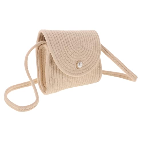 CLISPEED Strandtasche Damen Crossbody Rattan Bag Handtasche aus Baumwollseil mit Perlenknopf Vielseitige Umhängetasche für Sommer Reisen Picknick und Alltag von CLISPEED