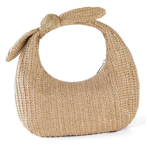 CLISPEED Strandtasche Damen Handgefertigte Geflochtene Handtasche mit Schleife Leichte Woven Handbag Aus Polyester Vielseitige Tragetasche Für Sommer Urlaub und Alltag von CLISPEED