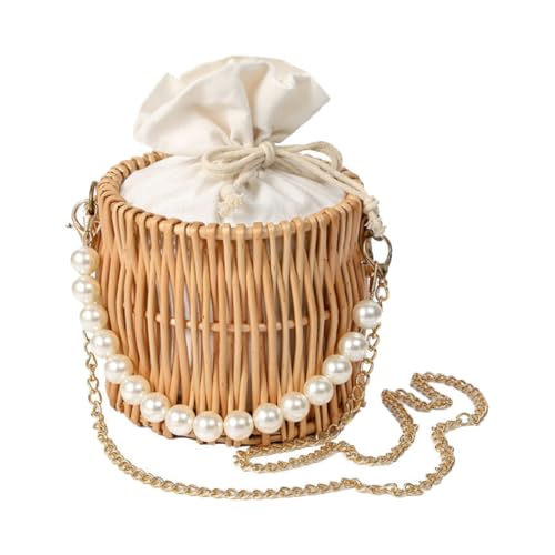 CLISPEED Strandtasche Damen Strohgeflecht Handtasche Beach Bucket Bag Einzeln Schulter und Handtragbar Kreative Geflochtene Handtasche für Urlaub Party und Alltag von CLISPEED