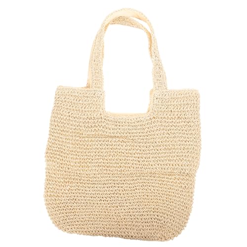 CLISPEED Strandtasche Damen Strohtasche Handgefertigt Geflochtene Schultertasche Große Kapazität Sommer Strand Einkaufstasche Freizeit Reisetasche Beige von CLISPEED
