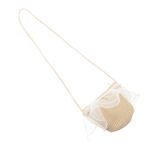 CLISPEED Strandtasche für Mädchen aus Langlebigem Stroh und Spitze Gewebte Umhängetasche mit Perlenbesatz Geräumige und Stabile Schultertasche für Outdoor aktivitäten Modische Prinzessin von CLISPEED