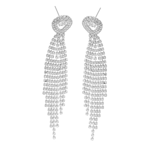 CLISPEED Strass-ohrringe Für Damen Silberne Tropfenohrringe Mit Quasten-design Funkelnde Glitzer-ohrhänger Für Formelle Anlässe Und Abendoutfits von CLISPEED
