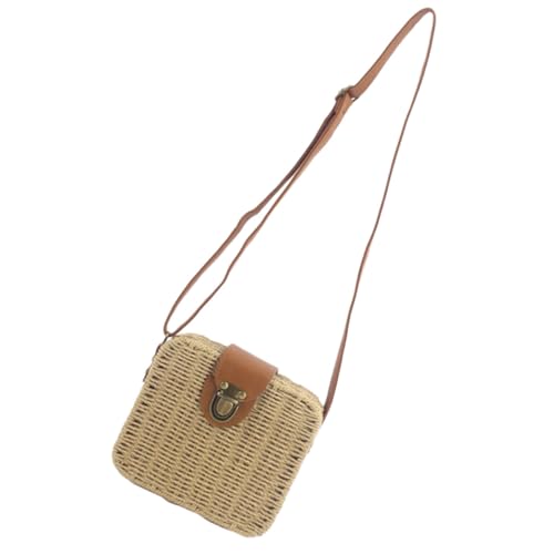 CLISPEED Straw Woven Crossbody Bag Damen Kleine Schultertasche Handgewebt Beach Bag Für Alltag Und Urlaub In Camel von CLISPEED