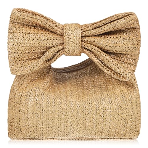 CLISPEED Strohtasche Damen mit Schleife Handgefertigte Woven Clutch für Sommer Strand Alltag Leicht Robust und als Handtasche oder Geldbörse CLISPEED Strohtasche Damen mit Schleife Handgefertigte Woven Clutch für Sommer Strand Alltag Leicht Robust und als Handtasche oder Geldbörse von CLISPEED