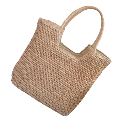 CLISPEED Strohtasche für Damen Handgewebte Strandtasche mit Großem Fassungsvermögen für Einkäufe Strandausflüge Leicht Atmungsaktiv Schlichtes Design von CLISPEED