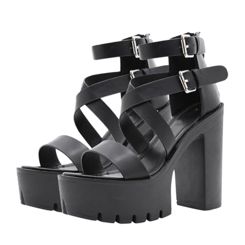CLISPEED Stylische Mädchen Sandalen Fischmaul Design Römische High Heels Sommer Schuhe Bequeme Modische Damen Sandaletten für Alltag und Party in Schwarz von CLISPEED