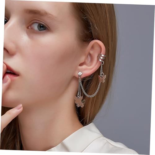CLISPEED Stylische Silberne Ohrklemme mit Quasten und Schmetterlingsdesign Leichter Ohrclip für Damen und Mädchen Ohrhänger Ohrloch Vielseitig Kombinierbarer Ohrschmuck von CLISPEED