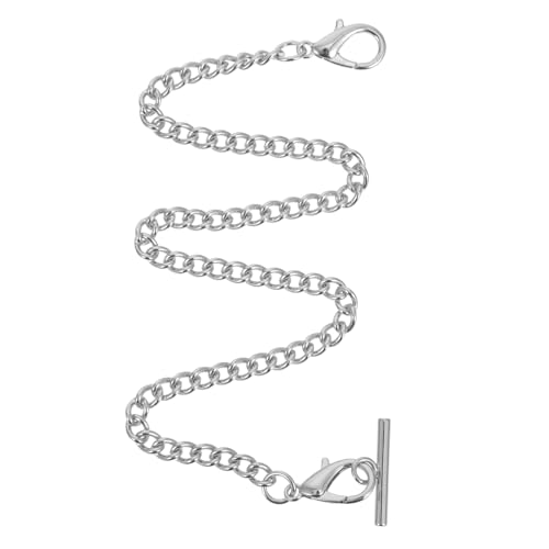 CLISPEED Taschenuhrkette T Bar Verschluss Silberfarbene Metallkette mit Karabinerverschluss für Weste Jeans und Mantel Leichte Hautfreundliche Herren Accessoire Vintage Dekokette von CLISPEED