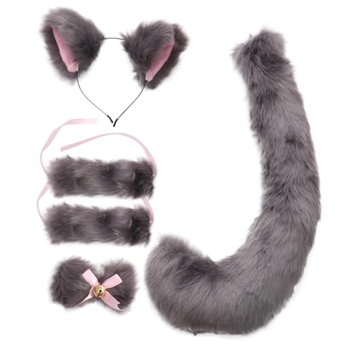 CLISPEED Teiliges Fuchsohren und aus Weichem Kunstpelz Verstellbar Langlebig als Kostüm Accessoire für Halloween Cosplay und Partys Tiefgrau von CLISPEED