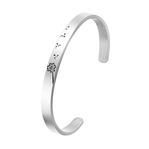 CLISPEED Titanstahl Armreif mit Pusteblumen Muster Offener Damen Wrist Ring Leichtes Langlebiges Schmuckstück Elegante Handgelenk Dekoration für Alltag und Geschenk von CLISPEED