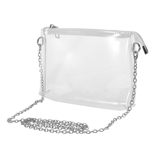 CLISPEED Transparente Crossbody Tasche mit Reißverschluss Verstellbare Umhängetasche für Konzert und Sportveranstaltungen Kleine Handytasche und Geldbörse für Damen Silberne Kette Leicht von CLISPEED