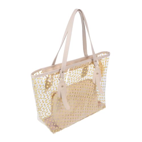 CLISPEED Transparente Damen Schultertasche mit Reißverschluss Große Kapazität PU Material Gepunktetes Design Leichte Strand Handtasche mit Innen Portemonnaie Kratzfest für Reisen und von CLISPEED