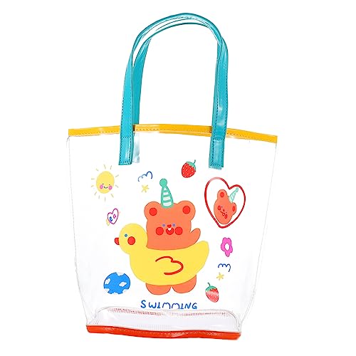 CLISPEED Transparente Kleine PVC Strandtasche mit Niedlichem Bärenmotiv Leichte und Strapazierfähige Handtasche für Mädchen Vielseitige Einkaufstasche und Reisebegleiter Klarer Beach Tote von CLISPEED