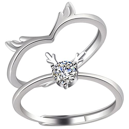 CLISPEED Verstellbare Ringe mit Geweih Design Romantische Verlobungs und Versprechensringe für Damen und Herren für Valentinstag und Jubiläen Silberfarben von CLISPEED