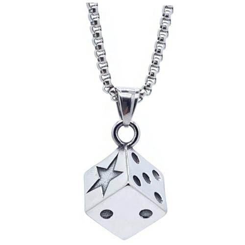 CLISPEED Verstellbare Titanstahl Würfel Halskette Damen Herren Leichte Retro Punk Kette mit Anhänger Verstellbar Hautfreundlich und Langlebig Individuelles Schmuckgeschenk von CLISPEED