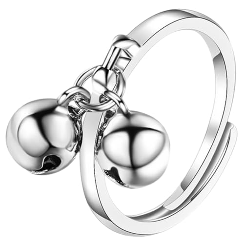 CLISPEED Verstellbarer Damen Offener Ring mit Doppel Glocken Anhänger Kreativer Modischer Schmuck Flexibel Einstellbarer Finger Schmuck Geschenk von CLISPEED
