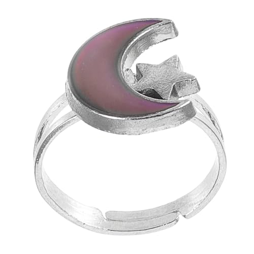 CLISPEED Verstellbarer Farbwechsel Ring für Frauen Modischer Mond und Stern Ring für Teenager Kostüm Schmuckstück mit Stimmungswechsel Technologie und Hautfreundlichem Material von CLISPEED