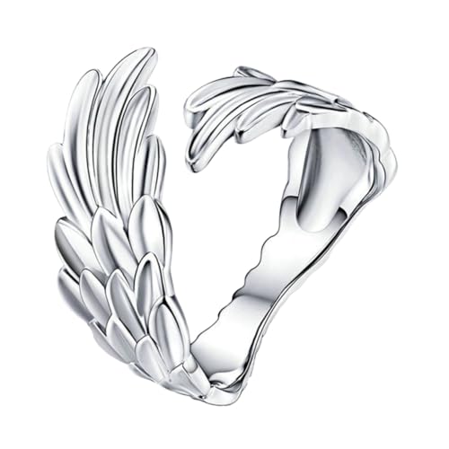 CLISPEED Verstellbarer Offener Damenring Sterling Silber mit Elegantem Flügel Design Federleichter Schmuck für Partys und Alltag Modischer Statement Fingerring von CLISPEED