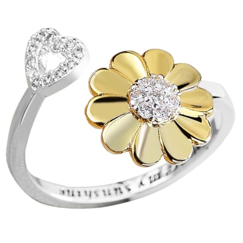CLISPEED Verstellbarer Offener Damenring mit Blüten Herzmotiv Modischer Schmuck aus Legierung Eleganter Statement ring für Alltag Party und Hochzeit in Gold silber mix CLISPEED Verstellbarer Offener Damenring mit Blüten Herzmotiv Modischer Schmuck aus Legierung Eleganter Statement ring für Alltag Party und Hochzeit in Gold silber mix von CLISPEED