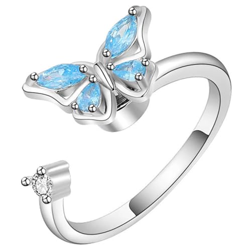CLISPEED Verstellbarer Schmetterling ring mit Strasssteinen Offener Damenring Eleganter Schmuck für Frauen und Mädchen Geschenk zu Geburtstag Valentinstag und Weihnachten von CLISPEED