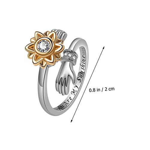 CLISPEED Verstellbarer Silberner Damenring Sonnenblume Drehbar Statement Hug Ring für Mädchen zu Hochzeit Festival Party von CLISPEED