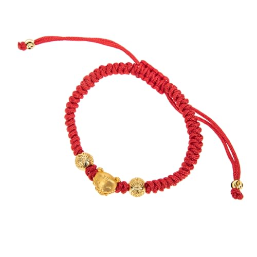 CLISPEED Verstellbares Geflochtenes Armband mit Tiger Anhänger Glücksbringer für Damen und Herren Rotes Langlebiges Seilarmband für Neujahrsgeschenk und Alltag von CLISPEED