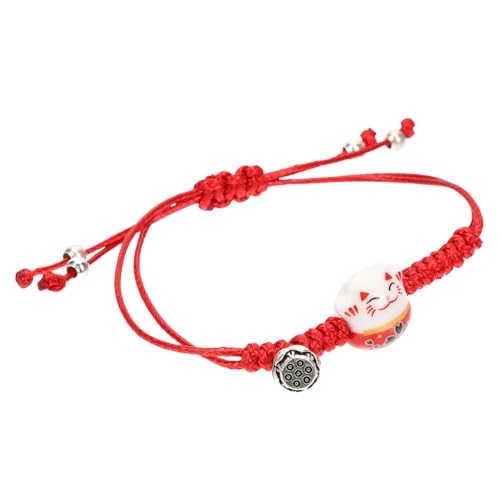 CLISPEED Verstellbares Rotes Geflochtenes Armband mit Glückskatze Komfortabel für Damen und Herren Modisches Handgewebtes Seilarmband Einfach Anzuziehen für Party und Alltag von CLISPEED