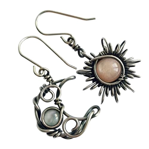 CLISPEED Vintage Asymmetrische und Mond Ohrringe Dangle Ohrringe für Frauen Leichtes Retro Design Modisch für Alltag Festival Geschenkidee für Damen von CLISPEED