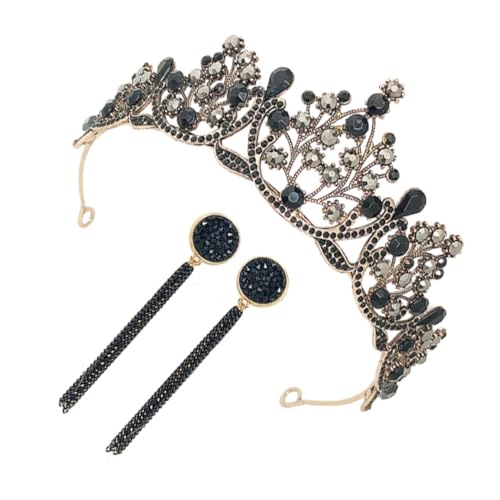 CLISPEED Vintage Braut Haarschmuck Set mit Barock Diadem und Ohrringen Tiara Set für Frauen Hochzeit und Geburtstag Teiliges Schwarzes Luxus Accessoire von CLISPEED