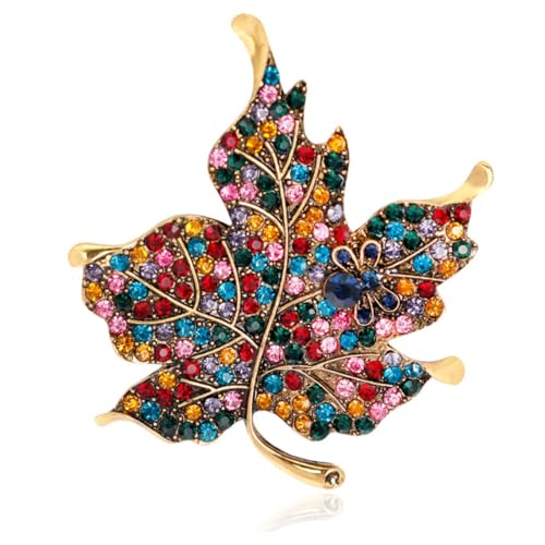 CLISPEED Vintage Brosche Ahornblatt mit Bunten Strasssteinen Modische Anstecknadel aus Langlebiger Legierung Dekoratives Blattmotiv für Kleidung Schal und Anzug Perfektes zu Weihnachten von CLISPEED