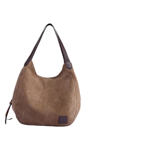 CLISPEED Vintage Canvas Handtasche Damen mit Ledergriff Großer Kapazität Lässige Umhängetasche für Arbeit und Alltag Stilvoller Retro Schulterbeutel in Braun Praktische Mummy Bag von CLISPEED