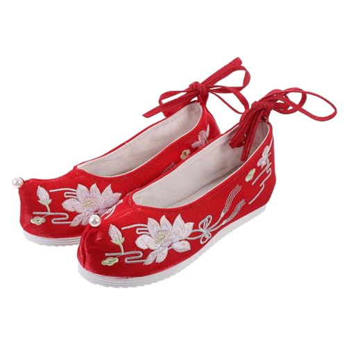 CLISPEED Vintage Chinesische Bestickte Stoffschuhe Damen mit Verstecktem Keilabsatz Atmungsaktiv Leicht Bequeme Hanfu Schuhe für Frühling Sommer Traditionell Inspiriert Modisches Design von CLISPEED