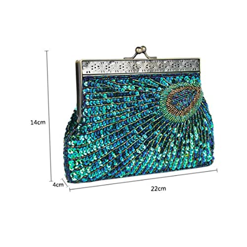 CLISPEED Vintage Clutch Handbag Damen Abendtasche mit Pailletten und Stickerei Party Bag für Hochzeit Bankett Cocktail Handtasche im Retro Pfau Blau Design von CLISPEED